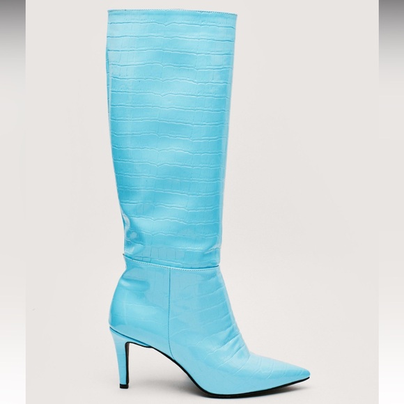 NWT Faux Croc Knee High Stiletto Boots - Picture 3 of 4